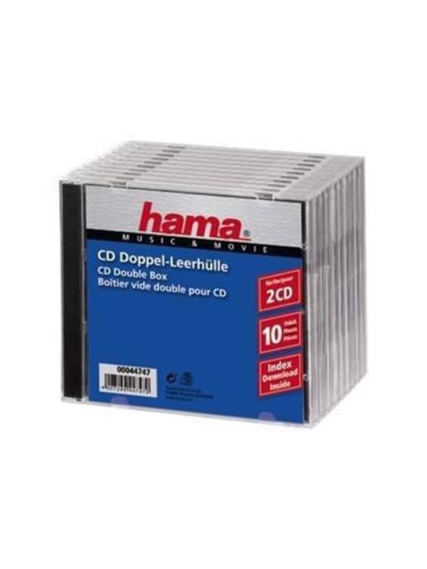 Hama CD Double Jewel Case Standard, Pack 10, 2 levyt, Läpinäkyvä, 142 mm, 126 mm, 102 mm, 560 g