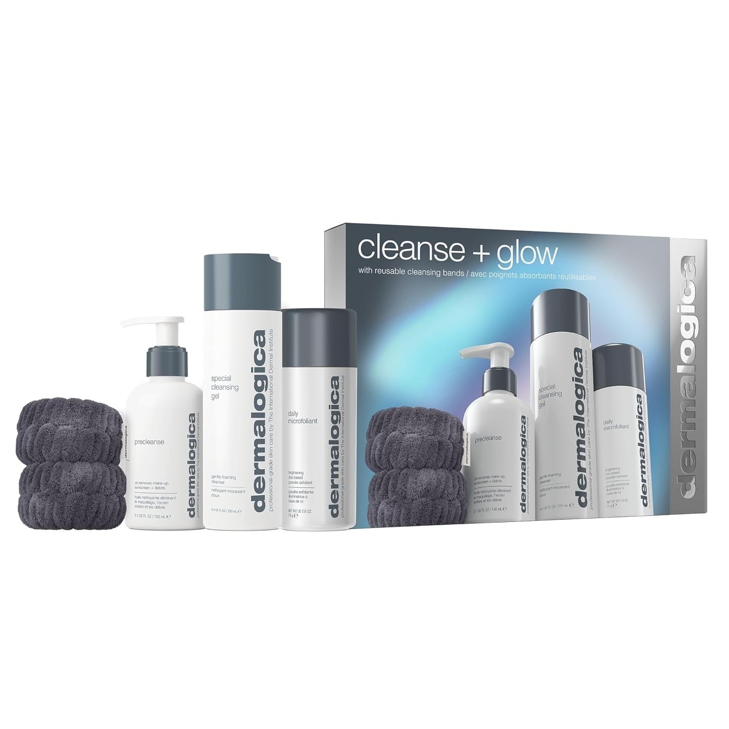 Cleanse + Glow Set Dermalogica: Special Facial Cleansing Gel 250 ml + Precleanse Eliminates Epäpuhtaudet Kasvoöljy 150 ml + Daily Microfoliant -kuorin